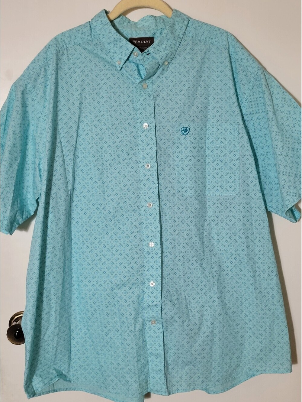 Ariat Western Medallion Geometric Short Sleeve Button Down Shirt Teal XXL Rodeo - Picture 2 of 9